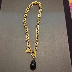 Authentic Susan Shaw Gold Chain Necklace with Black Faceted Teardrop Pendant